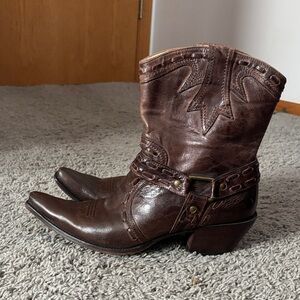 Charlie Horse Brown Leather Western Ankle Boots